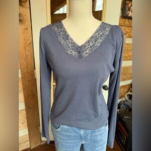 Pink Republic Blue Lace V-Neck Long Sleeve Top M